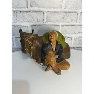 Vintage Hakata Japan Hand Painted Clay Farmer Water Buffalo Figurine